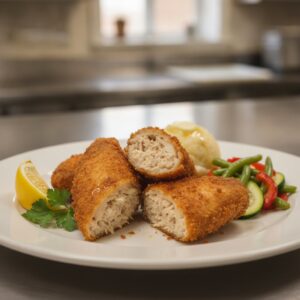 Пълнени пилешки крилца с хрупкава панировка и картофено пюре