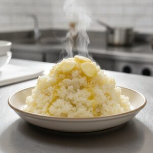 Снежни картофи, претрити горещи с масло на люспи