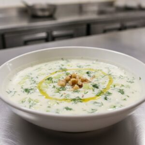Купичка студен таратор с краставици, копър и орехи